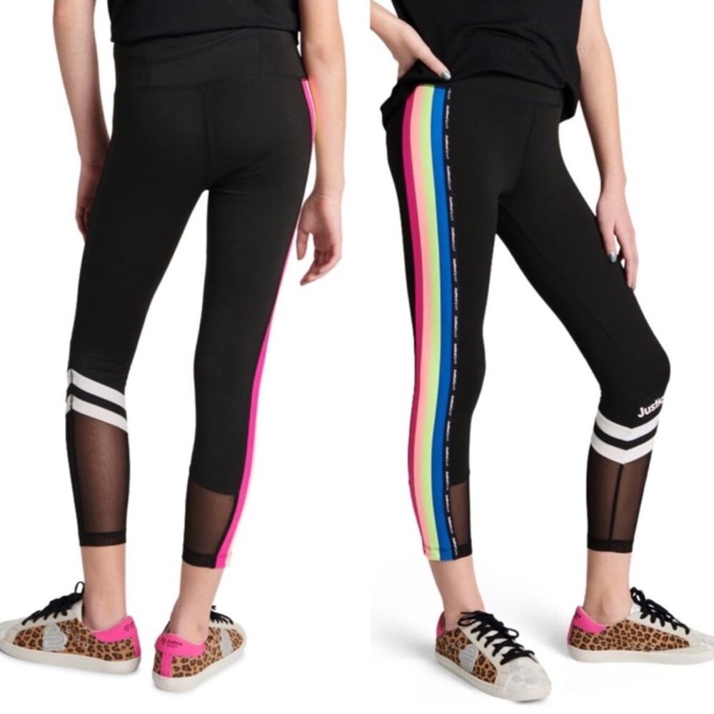 Justice Girls Sport Rainbow Stripe Black Legging
